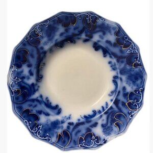 Vintage Grindley Argyle Pattern Flow Blue Bowl with Gold Accents  4 Pieces  VGUC